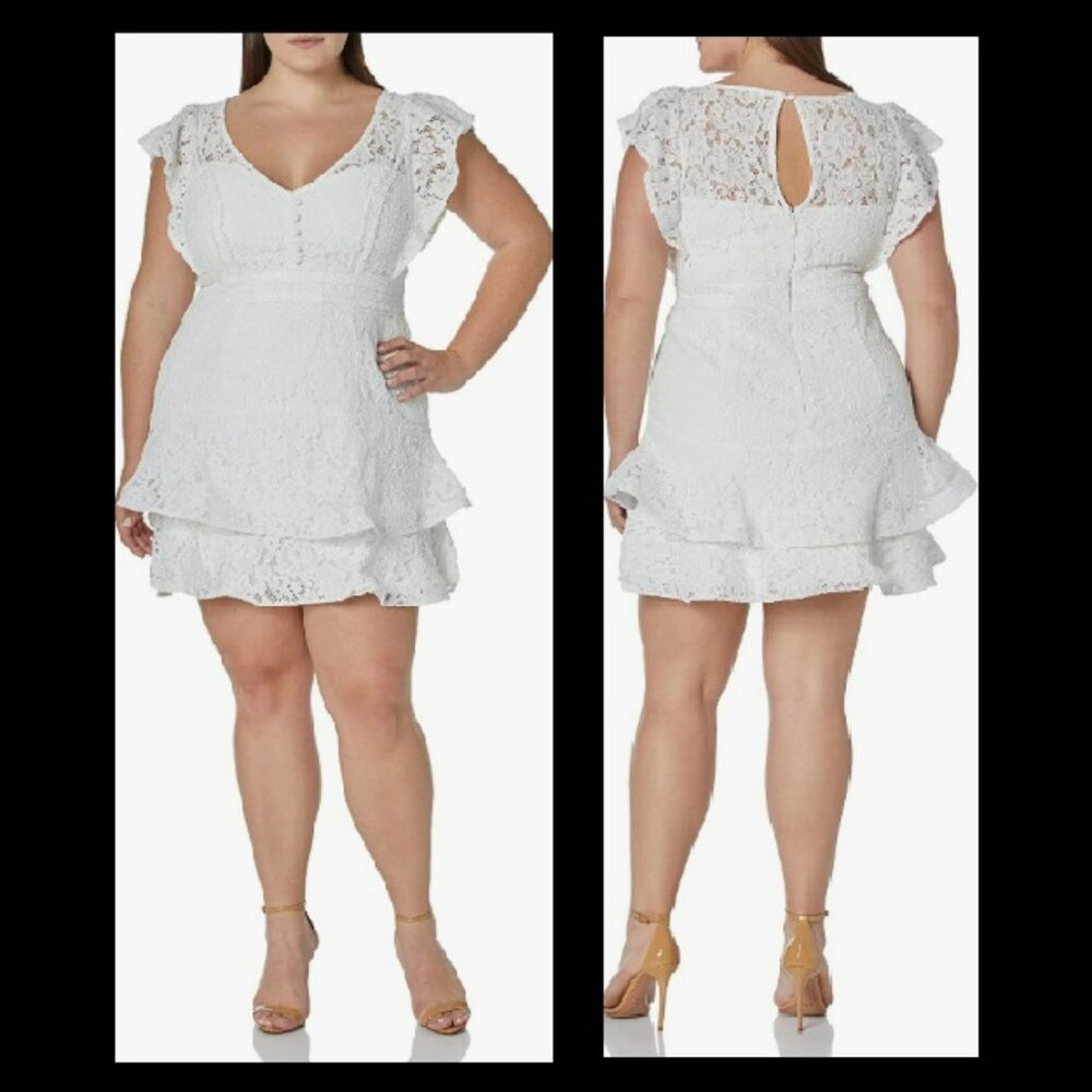 City Chic Sienna Ivory Lace Mini Ruffle Dress Sz 20